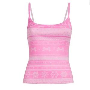 SKIMS Logo Pointelle Plush Cami Sleep Tank I. Bubblegum Bow Fair Isle size XL